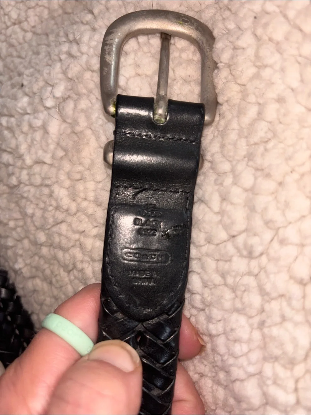Coach Black Braided Woven Leather Belt Silver Buckle Classic Size 42